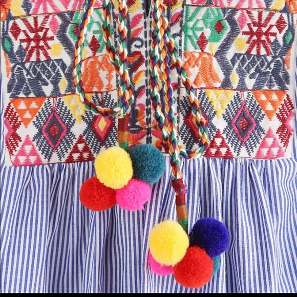 Shein Boho Pom Pom Tie Festive Seersucker Blouse - Picture 7 of 16